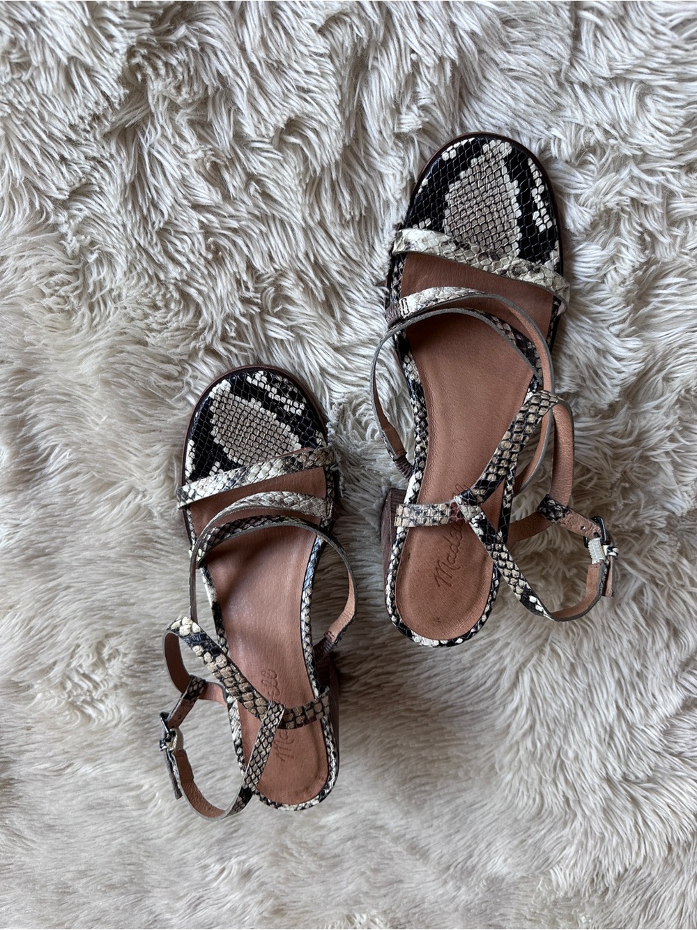 Madewell Womens Snake-Print Strappy Sandals Size 7.5, sole broken see photos
